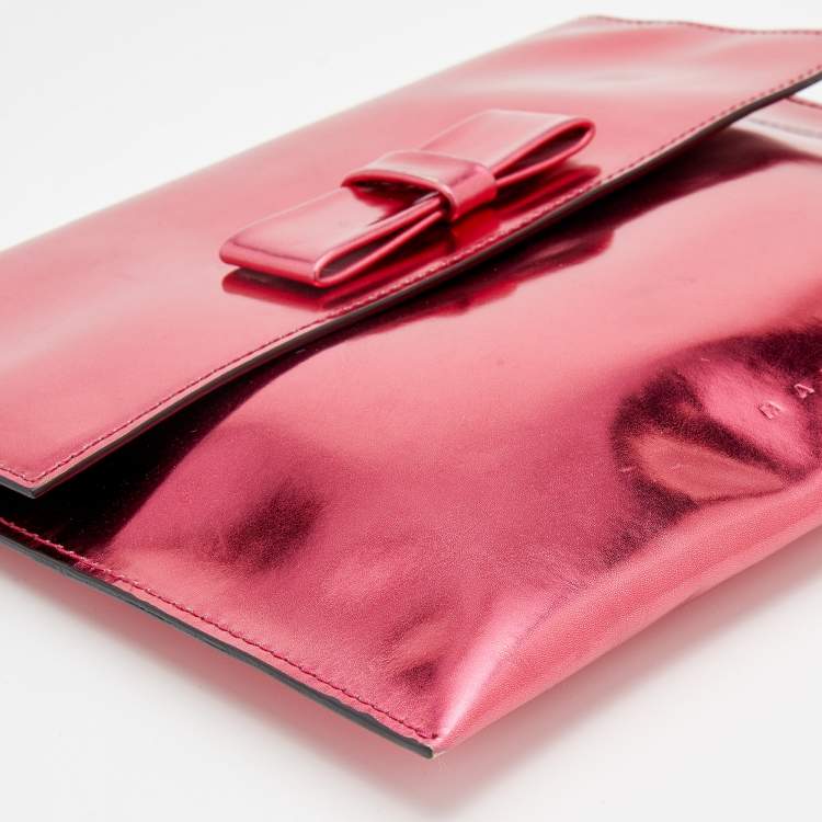 Pre Owned Marni Metallic Pink Patent Leather Bow Clutch