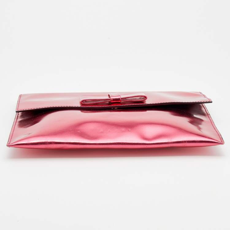 Pre Owned Marni Metallic Pink Patent Leather Bow Clutch