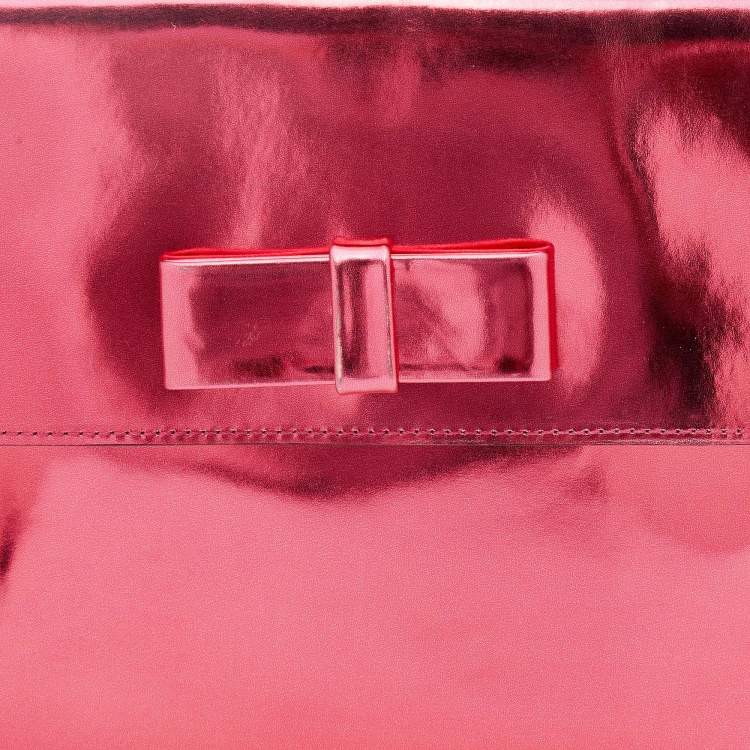 Pre Owned Marni Metallic Pink Patent Leather Bow Clutch