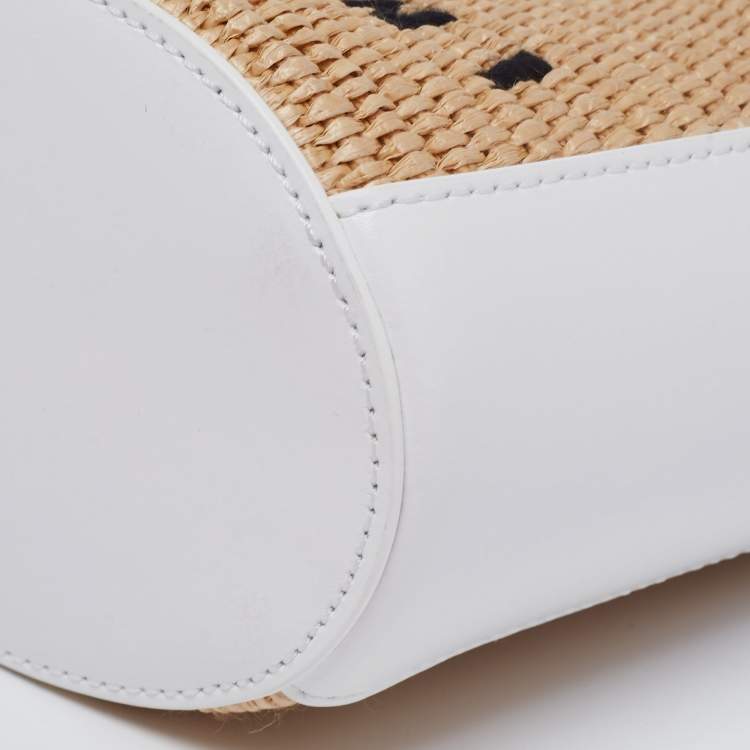 Pre Owned Marni White Embroidered Raffia And Leather Micro Tropicalia Tote