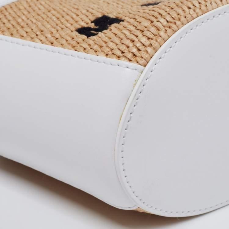Pre Owned Marni White Embroidered Raffia And Leather Micro Tropicalia Tote