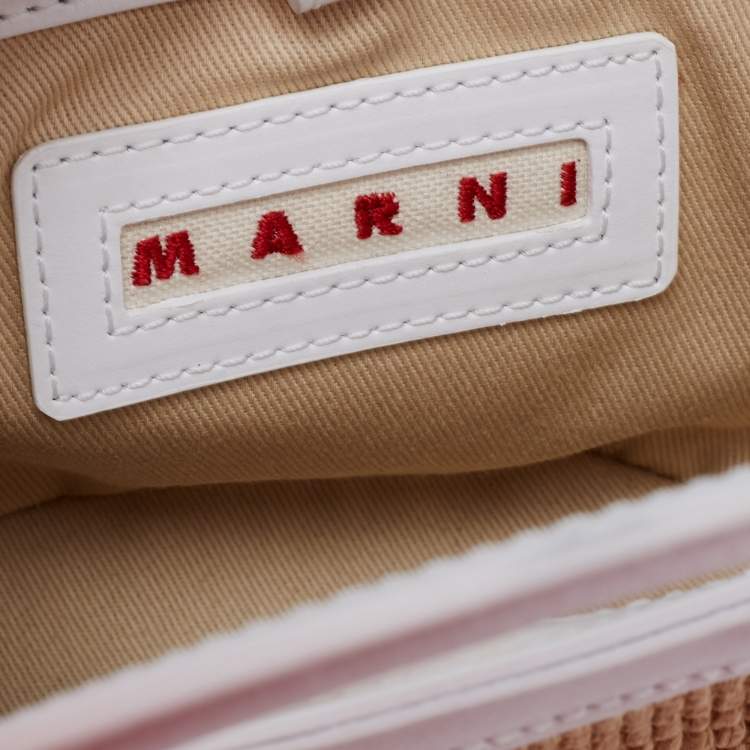 Pre Owned Marni White Embroidered Raffia And Leather Micro Tropicalia Tote