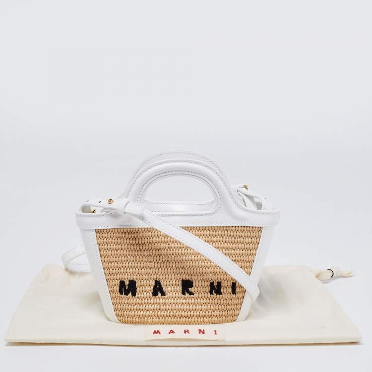 Pre Owned Marni White Embroidered Raffia And Leather Micro Tropicalia Tote