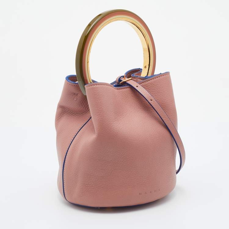 Pre Owned Marni Old Rose Leather Pannier Top Handle Bucket Bag
