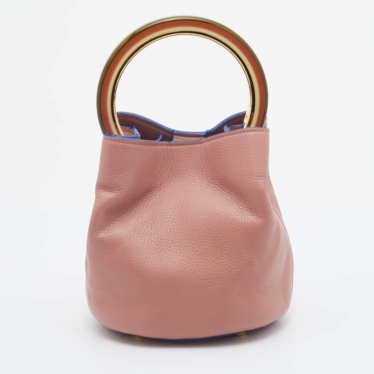 Pre Owned Marni Old Rose Leather Pannier Top Handle Bucket Bag