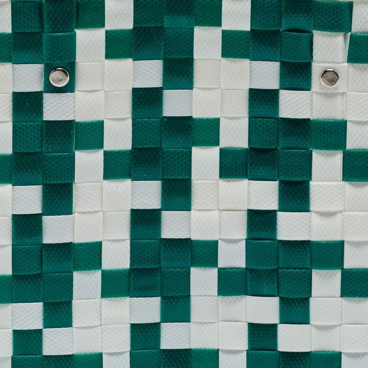 Pre Owned Marni Green/White Woven Straw Market Bastet Tote