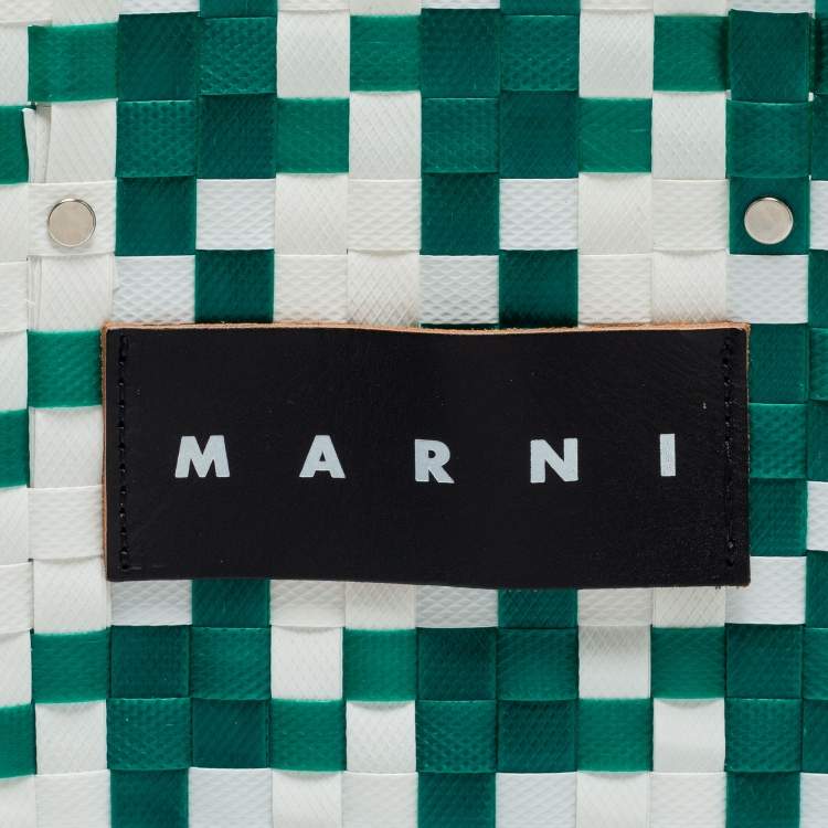 Pre Owned Marni Green/White Woven Straw Market Bastet Tote