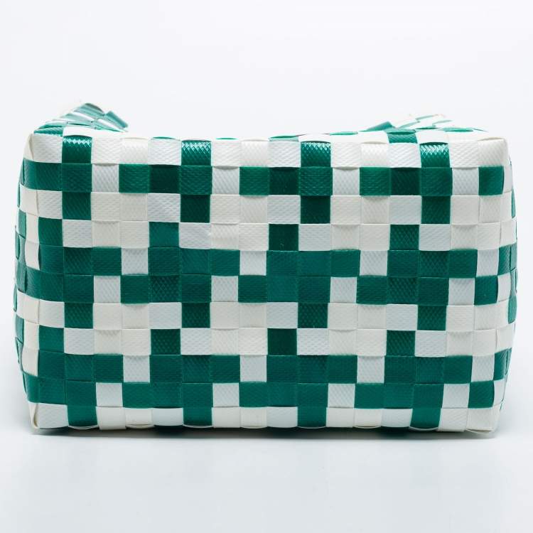 Pre Owned Marni Green/White Woven Straw Market Bastet Tote