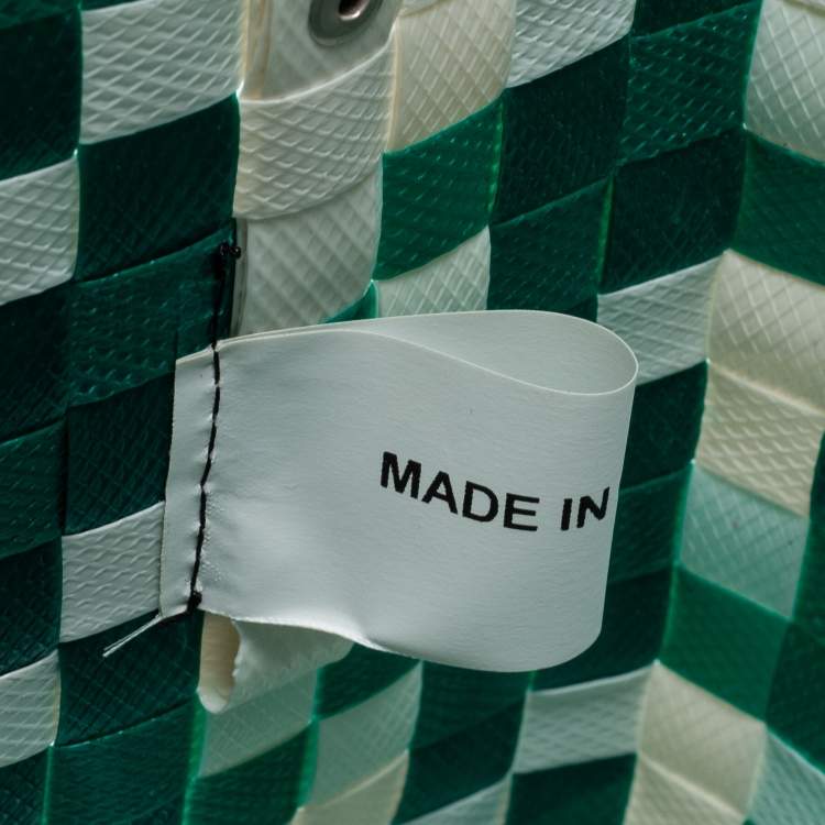 Pre Owned Marni Green/White Woven Straw Market Bastet Tote