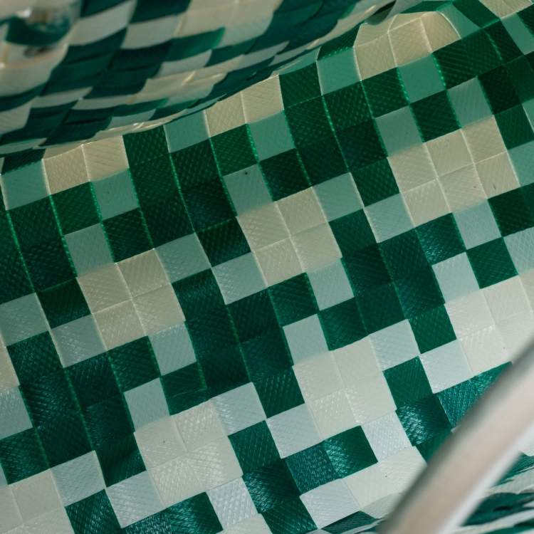 Pre Owned Marni Green/White Woven Straw Market Bastet Tote