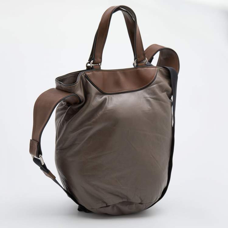 Pre Owned Marni Grey/Brown Leather Bucket Bag