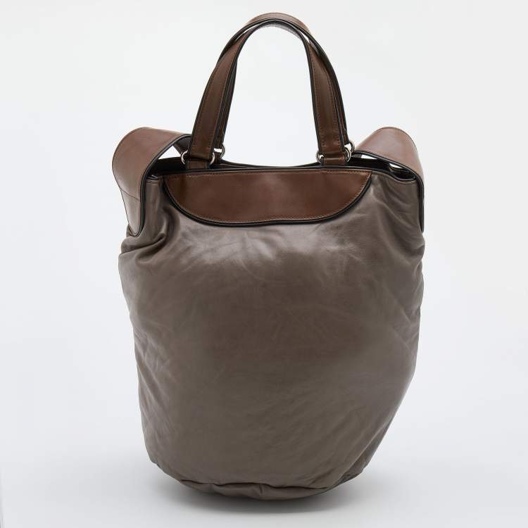 Pre Owned Marni Grey/Brown Leather Bucket Bag