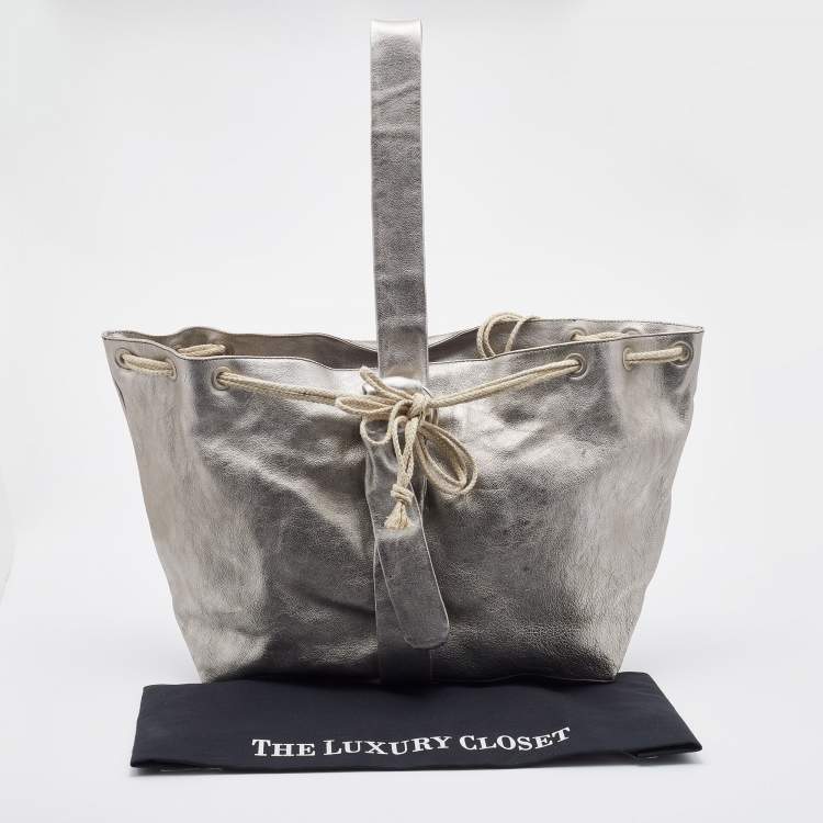 Pre Owned Marni Silver Leather Drawstring Shoulder Bag
