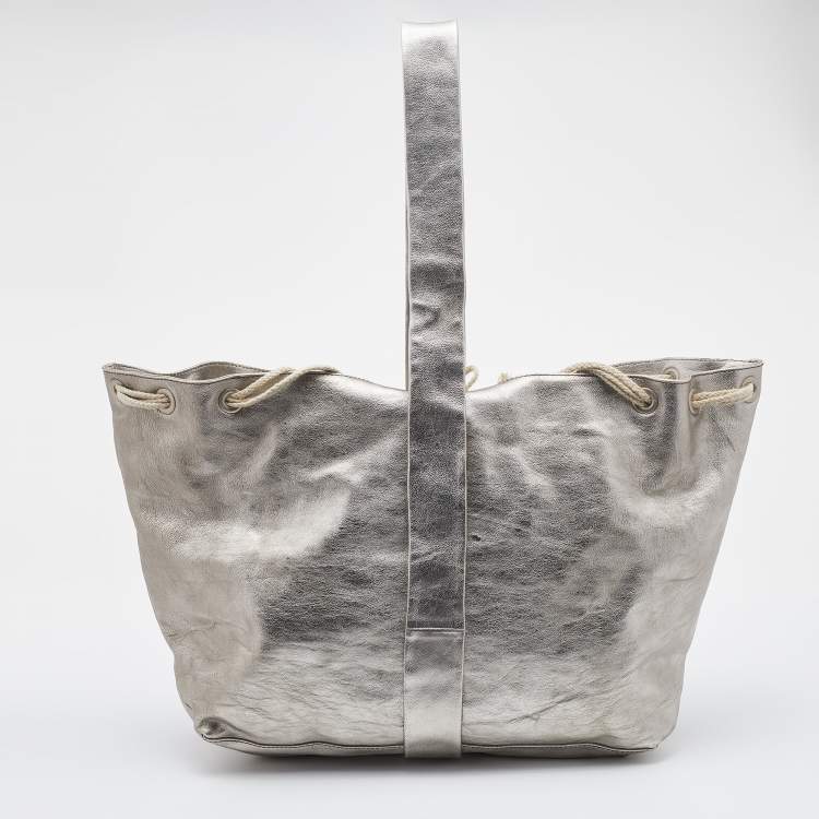 Pre Owned Marni Silver Leather Drawstring Shoulder Bag