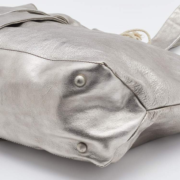 Pre Owned Marni Silver Leather Drawstring Shoulder Bag