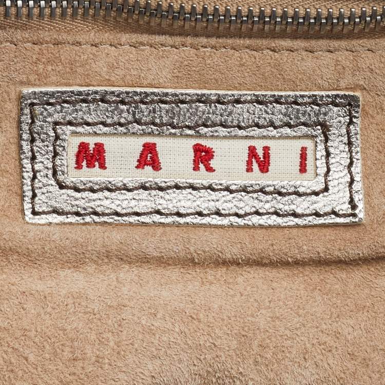 Pre Owned Marni Silver Leather Drawstring Shoulder Bag