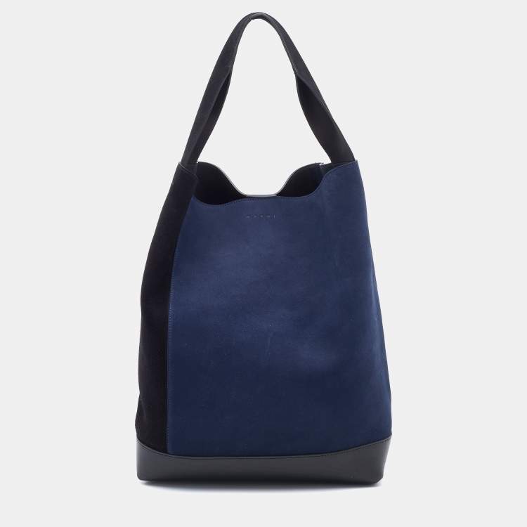 Pre Owned Marni Black/Navy Blue Suede and Leather Hobo