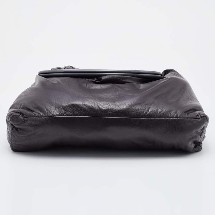 Pre Owned Marni Dark Brown/Black Leather Kiss Lock Satchel