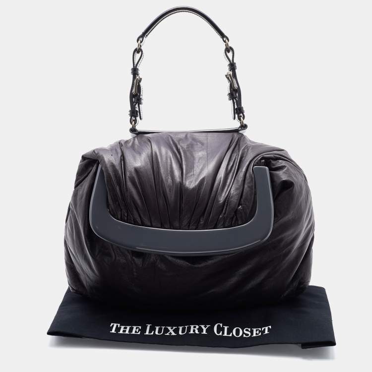 Pre Owned Marni Dark Brown/Black Leather Kiss Lock Satchel