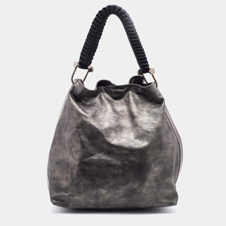 Pre Owned Marni Metallic Silver/Brown Leather Hobo
