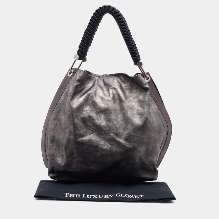Pre Owned Marni Metallic Silver/Brown Leather Hobo