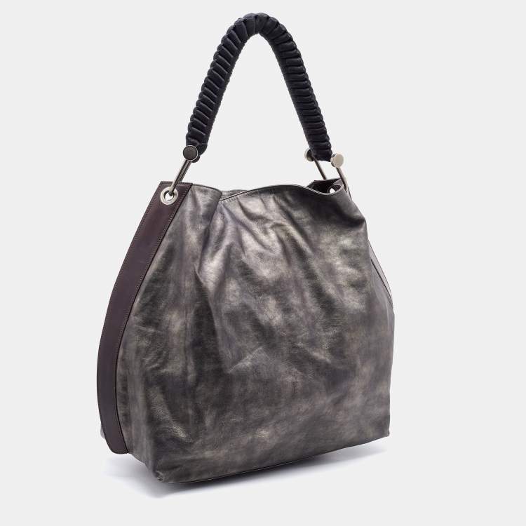 Pre Owned Marni Metallic Silver/Brown Leather Hobo