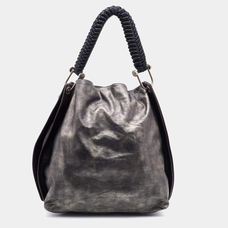 Pre Owned Marni Metallic Silver/Brown Leather Hobo