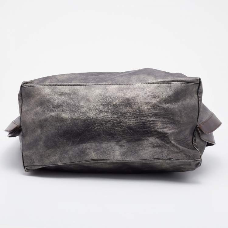 Pre Owned Marni Metallic Silver/Brown Leather Hobo