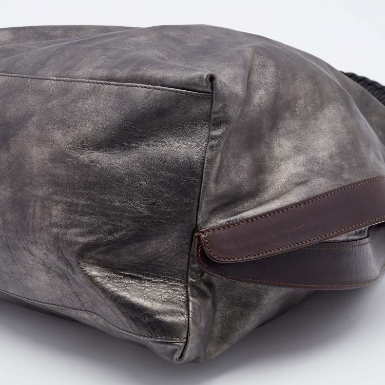 Pre Owned Marni Metallic Silver/Brown Leather Hobo