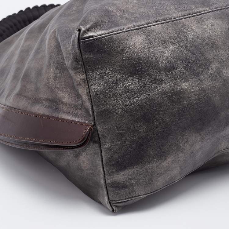 Pre Owned Marni Metallic Silver/Brown Leather Hobo