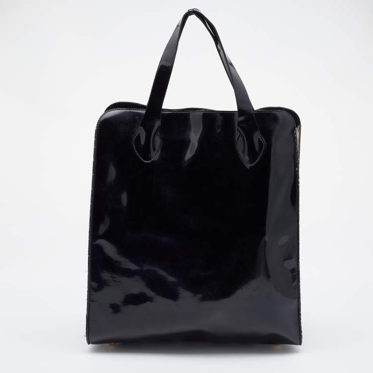 Pre Owned Marni Black/Brown Patent Leather Shopper Tote