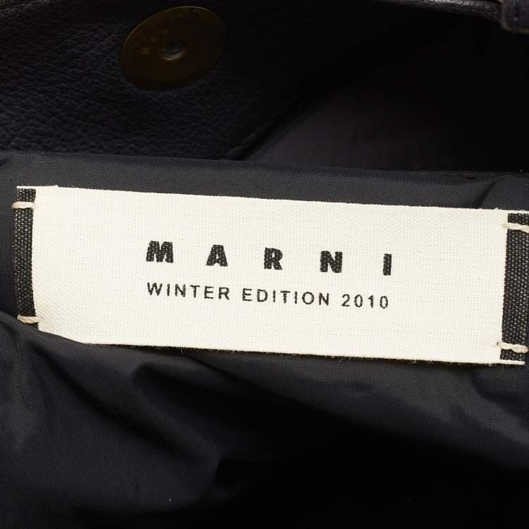 Pre Owned Marni Dark Blue Leather Kisslock Satchel