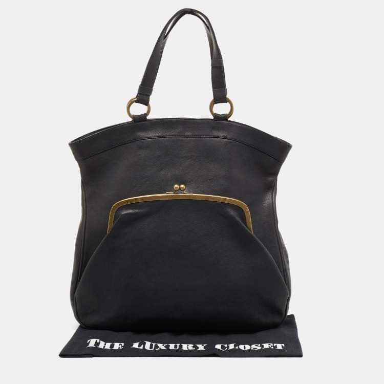 Pre Owned Marni Dark Blue Leather Kisslock Satchel