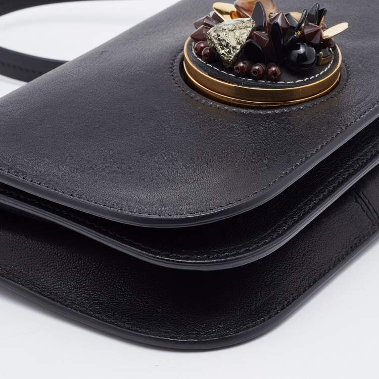 Pre Owned Marni Black Leather Embellished Shoulder Bag