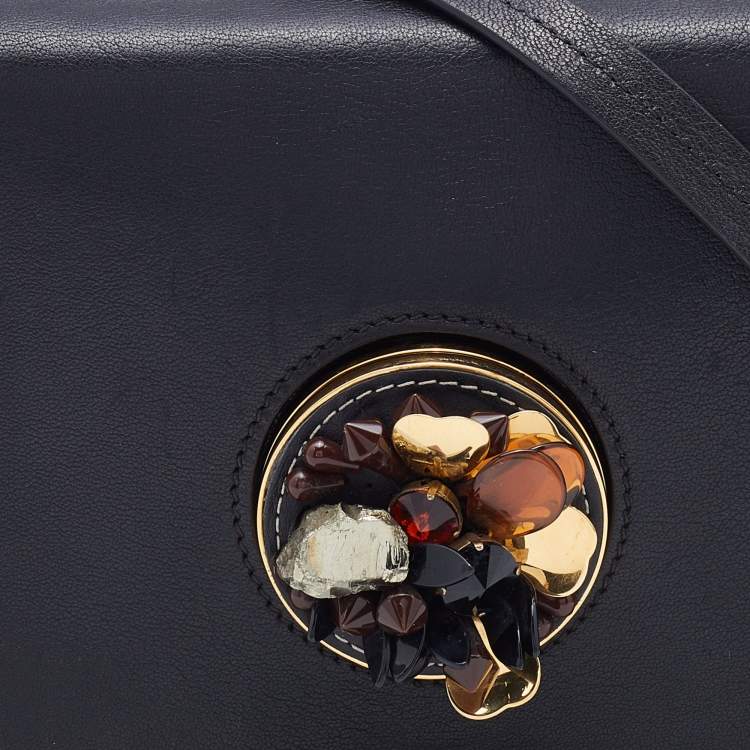 Pre Owned Marni Black Leather Embellished Shoulder Bag