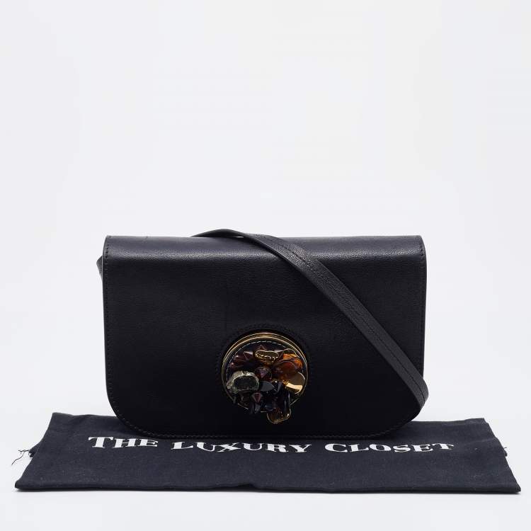 Pre Owned Marni Black Leather Embellished Shoulder Bag