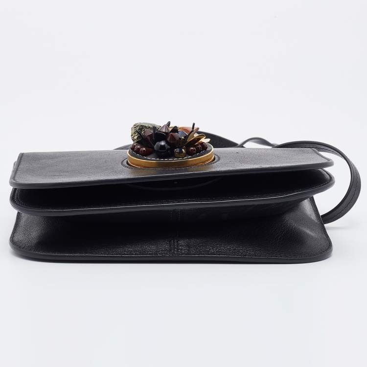 Pre Owned Marni Black Leather Embellished Shoulder Bag