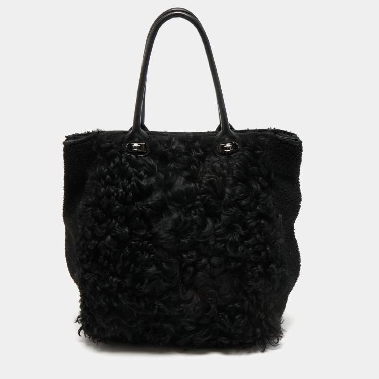 Pre Owned Marni Black Shearling Fur Tote 