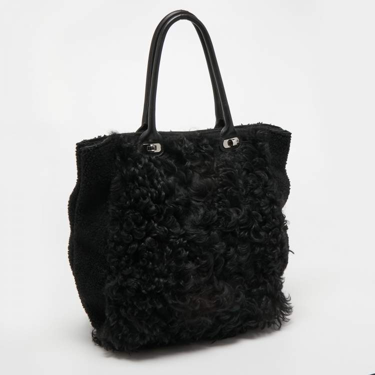 Pre Owned Marni Black Shearling Fur Tote 