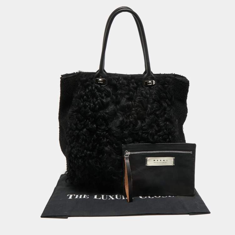 Pre Owned Marni Black Shearling Fur Tote 