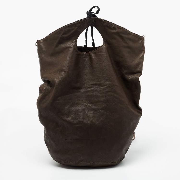 Pre Owned Marni Brown Leather Embellished Bucket Shoulder Bag