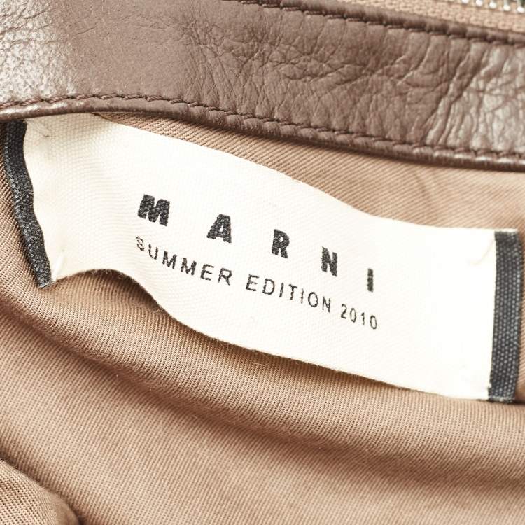 Pre Owned Marni Brown Leather Embellished Bucket Shoulder Bag