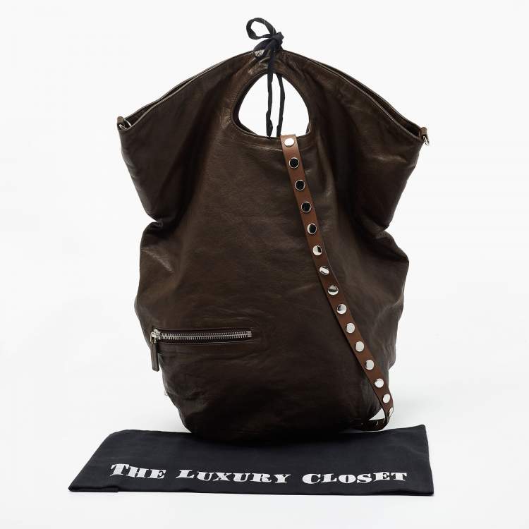 Pre Owned Marni Brown Leather Embellished Bucket Shoulder Bag