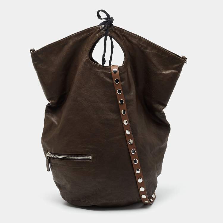 Pre Owned Marni Brown Leather Embellished Bucket Shoulder Bag