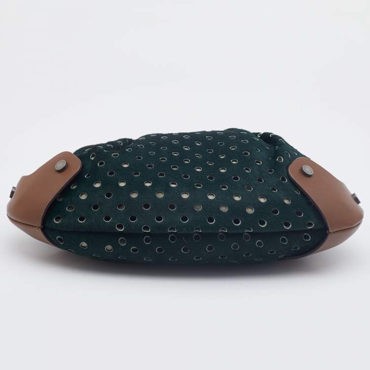 Pre Owned Marni Dark Green/Brown Perforated Calf Hair and Leather Top Handle Bag