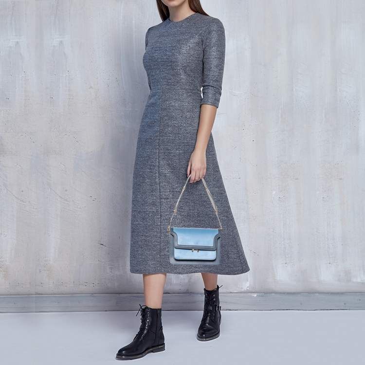 Pre Owned Marni Blue Leather Medium Flap Trunk Shoulder Bag