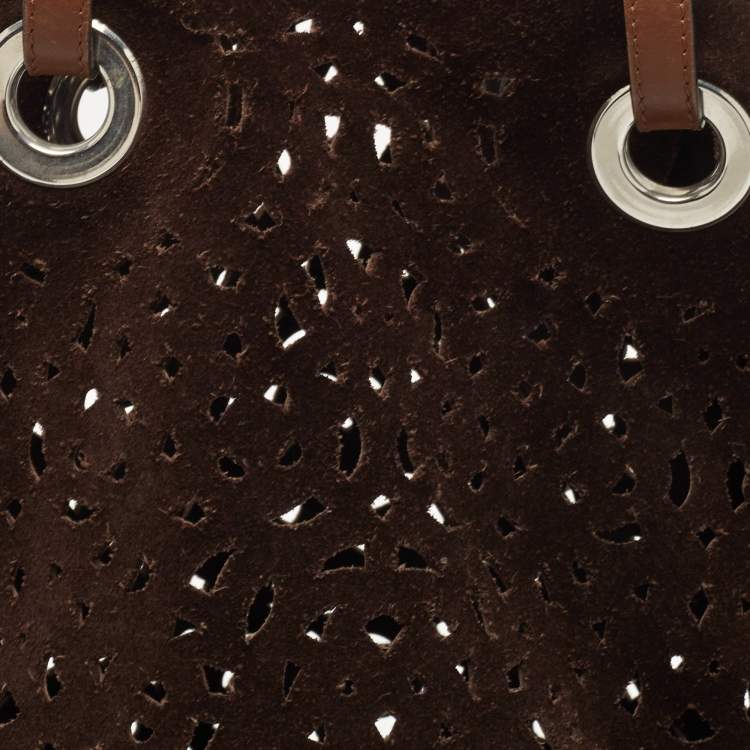 Pre Owned Marni Dark Brown Suede and Leather Lasercut Hobo