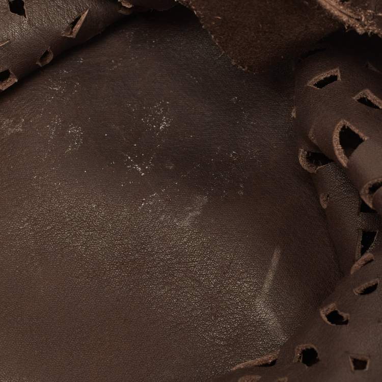 Pre Owned Marni Dark Brown Suede and Leather Lasercut Hobo