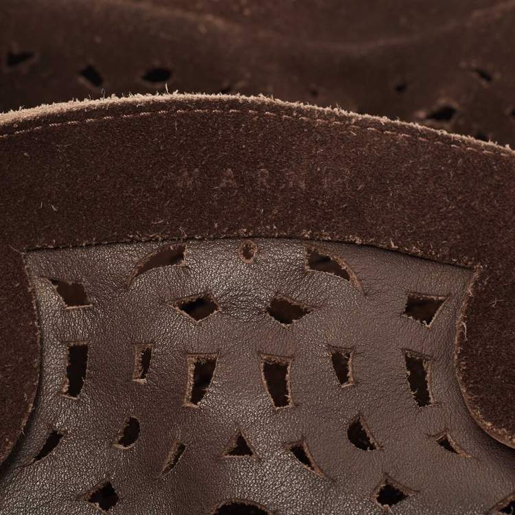Pre Owned Marni Dark Brown Suede and Leather Lasercut Hobo