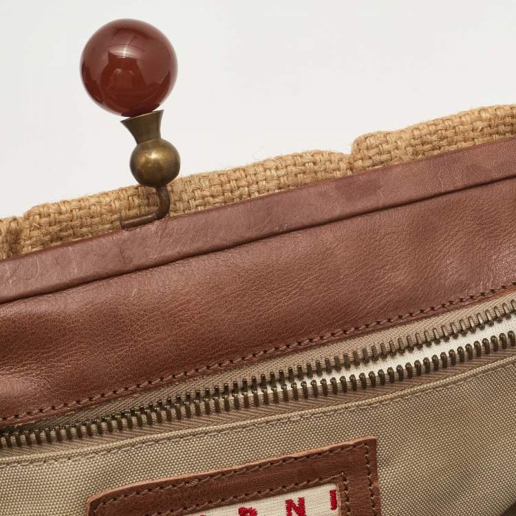 Pre Owned Marni Beige Jute Kisslock Frame Clutch